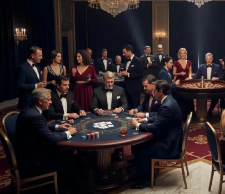 Luxusní casino event s herními stoly a hosty
