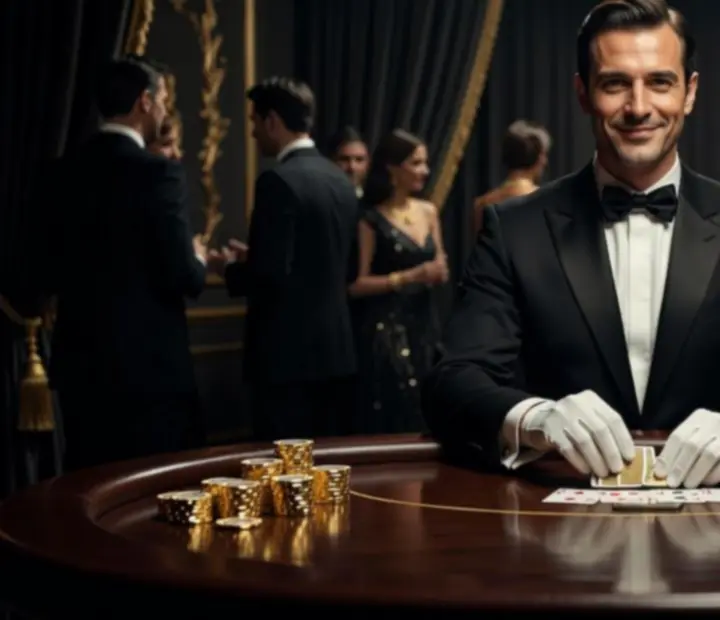 Profesionální dealer Pragovix u luxusního herního stolu během eventu