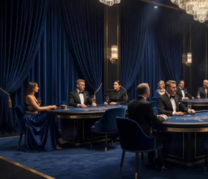 Proměněný VIP prostor v elegantní kasinový salon se světelným designem